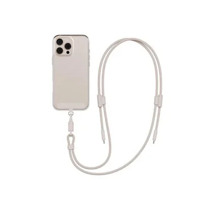 Energea Lasso Lanyard C-C Cable 480Mbps, 240W With Lanyard Card 1.5M - Sand